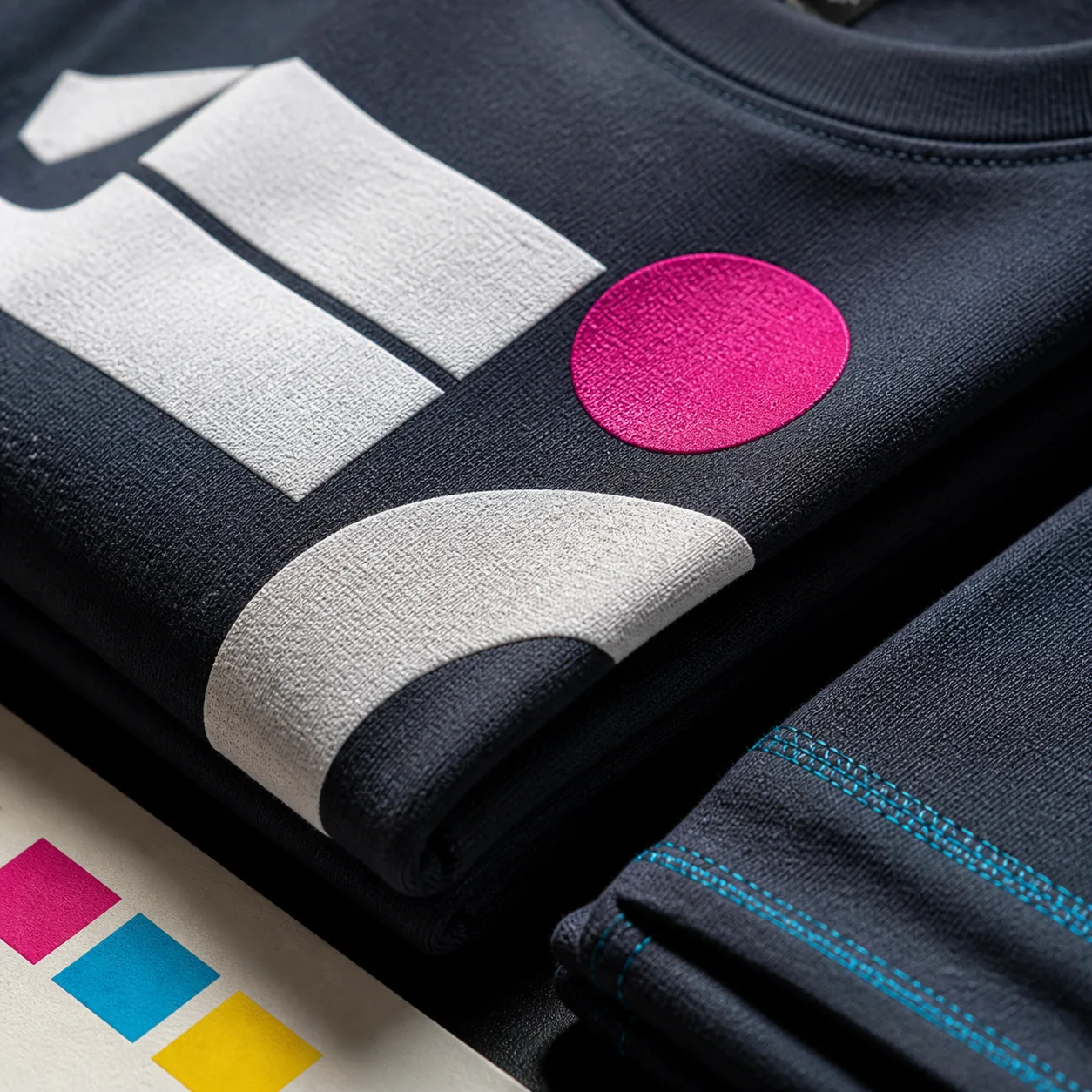 Close-up of a precisely screen-printed heavyweight cotton garment.